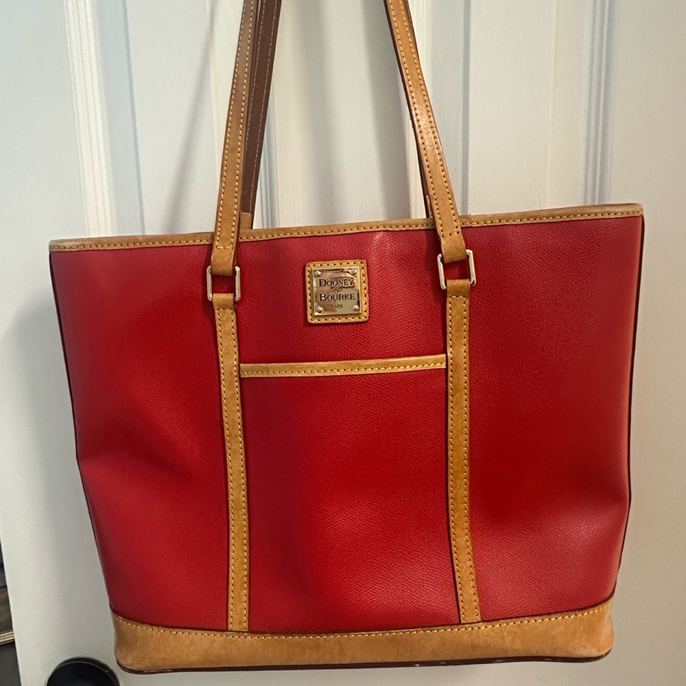 Dooney & Bourke Red and Tan Leather Tote Bag